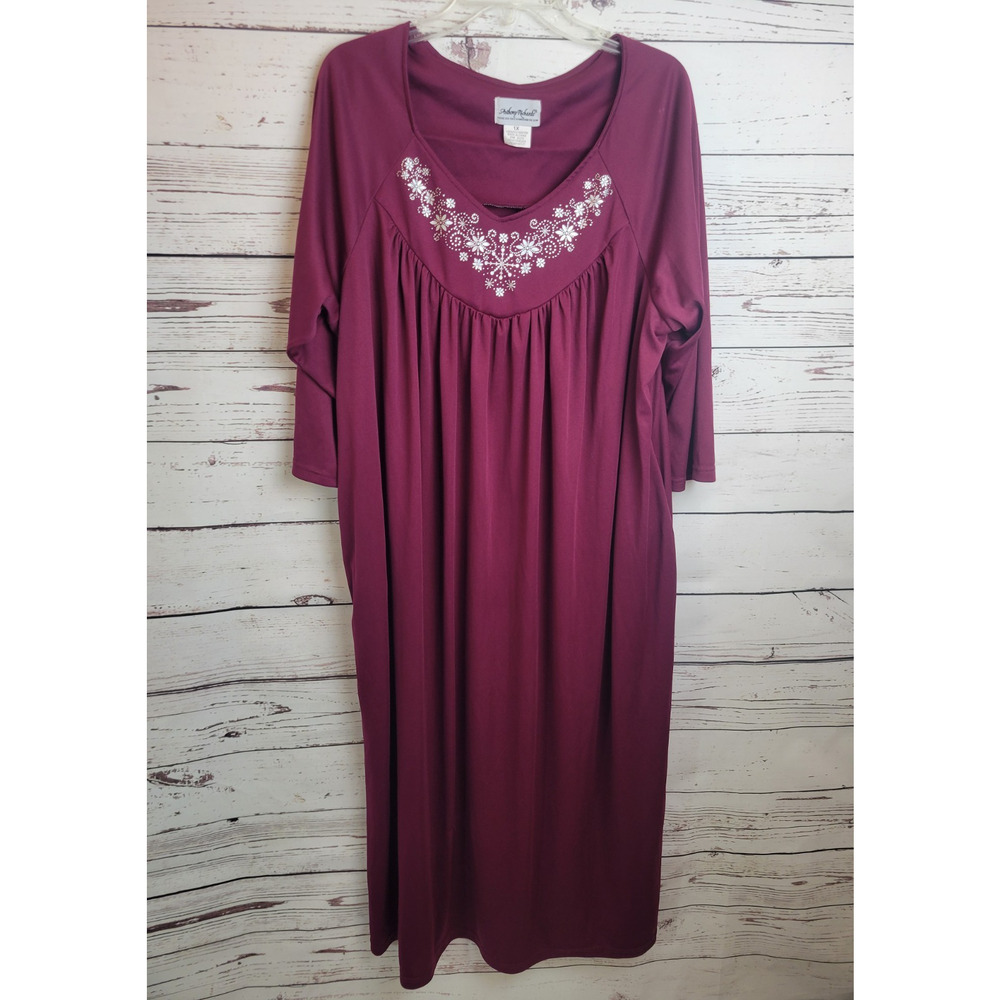 Anthony Richards Burgundy Floral V-Neck Sleepwear Nightgown Women's Plus Size 1X